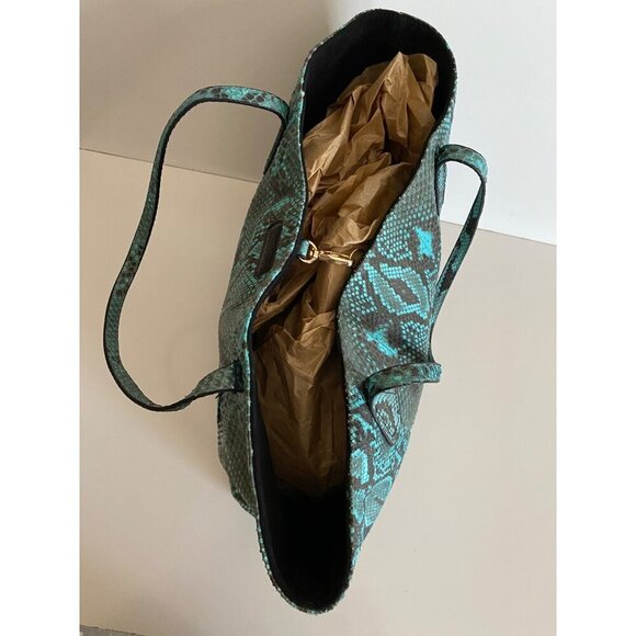 Lucchese Python Tote Bag Turquoise Leather Black Reptile Western Coastal Cowgirl - Picture 11 of 16